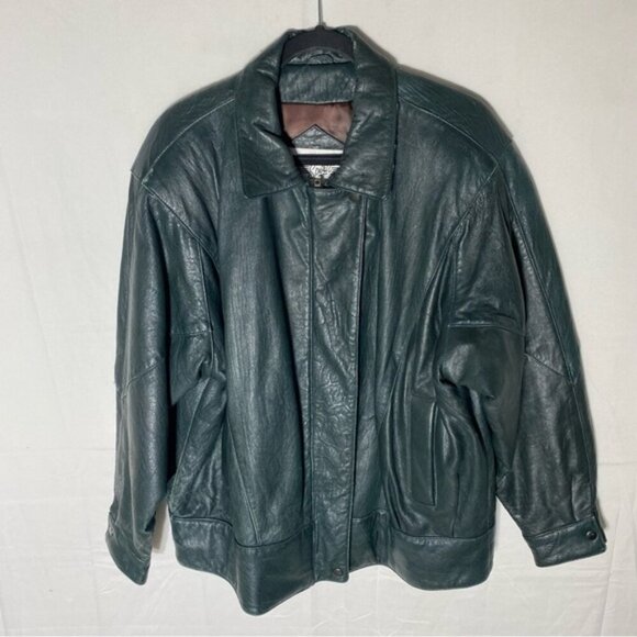 Vintage Northern Spirit Oversized Green Leather Bomber Style Jacket Coat L - Picture 16 of 16